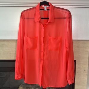Ambience Apparel Coral Chiffon Button Up Blouse, 1X